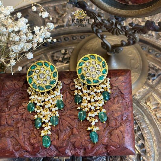 22kt Gold Circular Earrings with Puhai Work