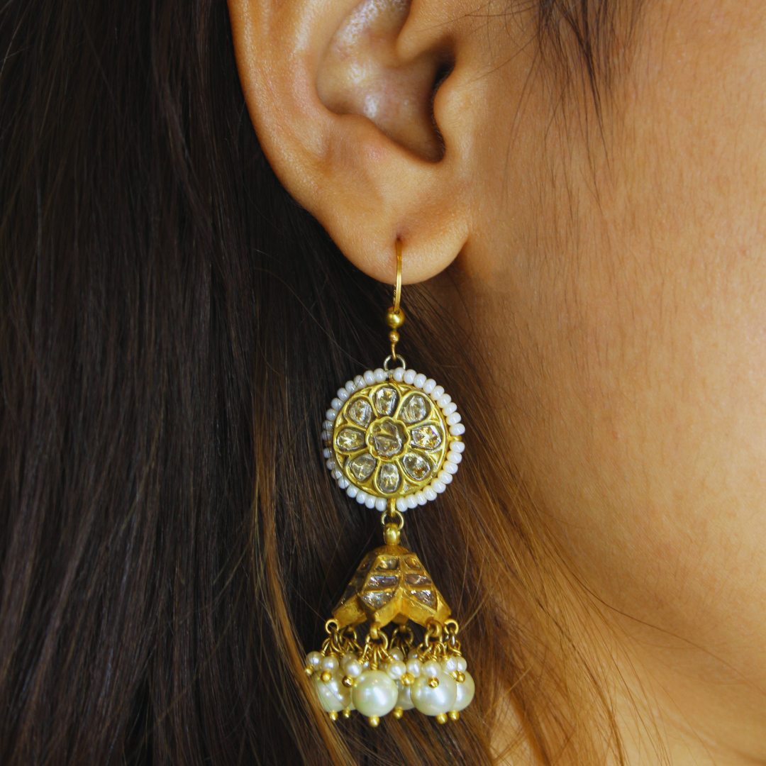 Handcrafted Luxury: 22kt Gold Polki Jhumki