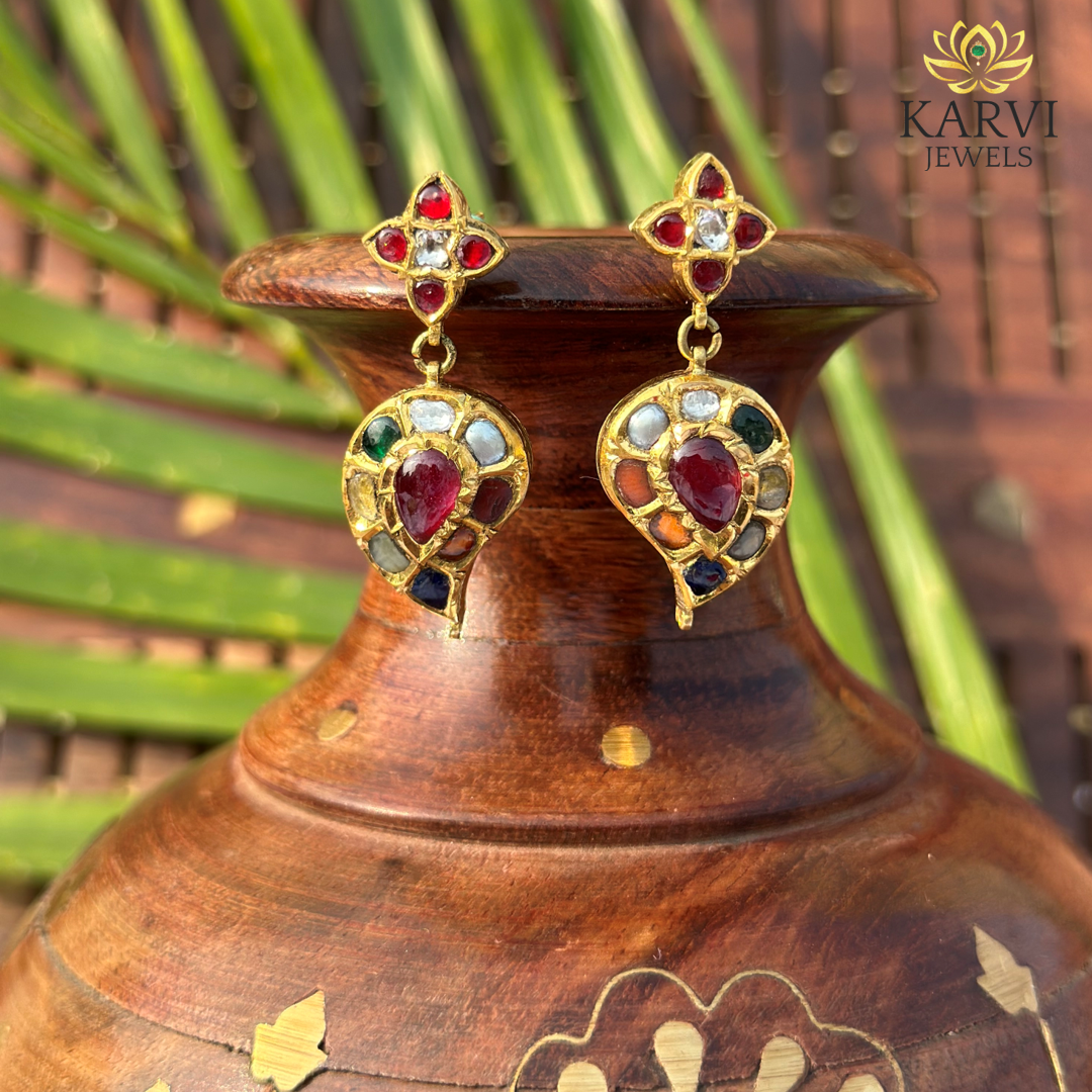 22k Gold Polki Earrings with Navratan Design - A Minimalist