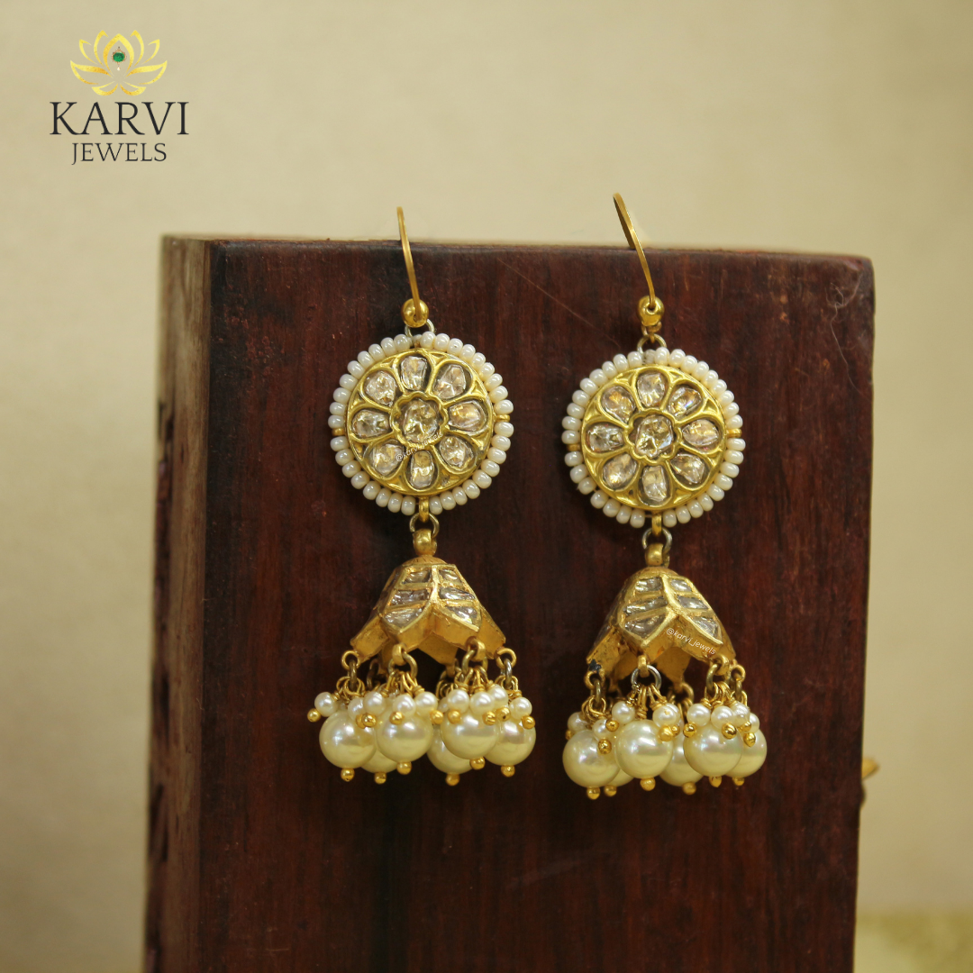 Handcrafted Luxury: 22kt Gold Polki Jhumki