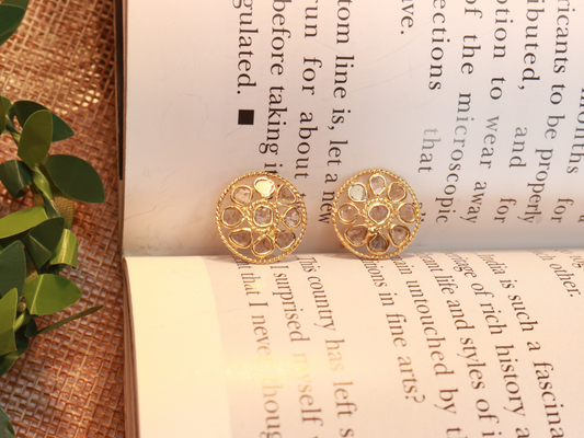 92.5 Silver Gold Plated Polki Studs