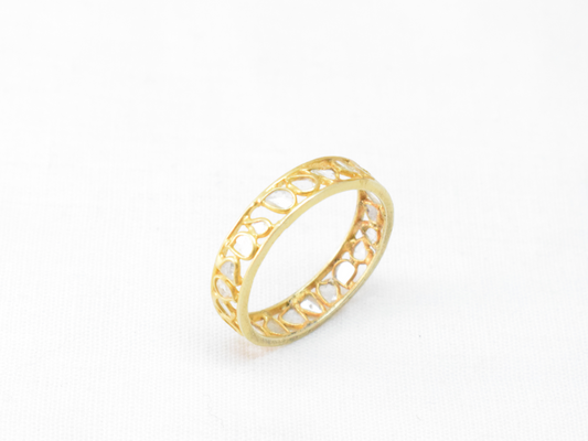 92.5 Silver Gold Plated Polki Band ring